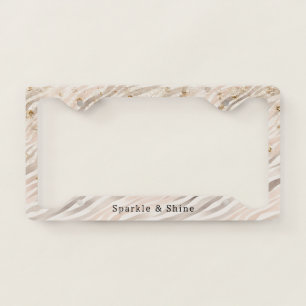 Pretty Blush Zebra Animal Glitzy Gold Sparkle License Plate Frame