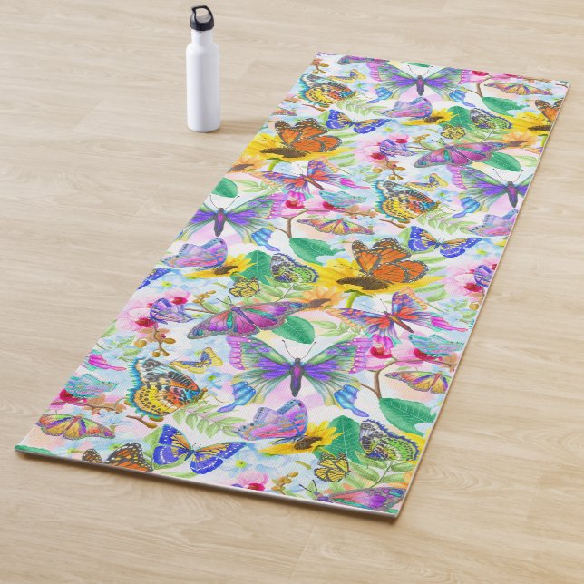 Pretty Blutterflies and Flowers Yoga Mat (In Situ)