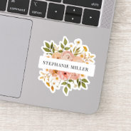 Pretty Bohemian Floral Full Or First Name Sticker at Zazzle