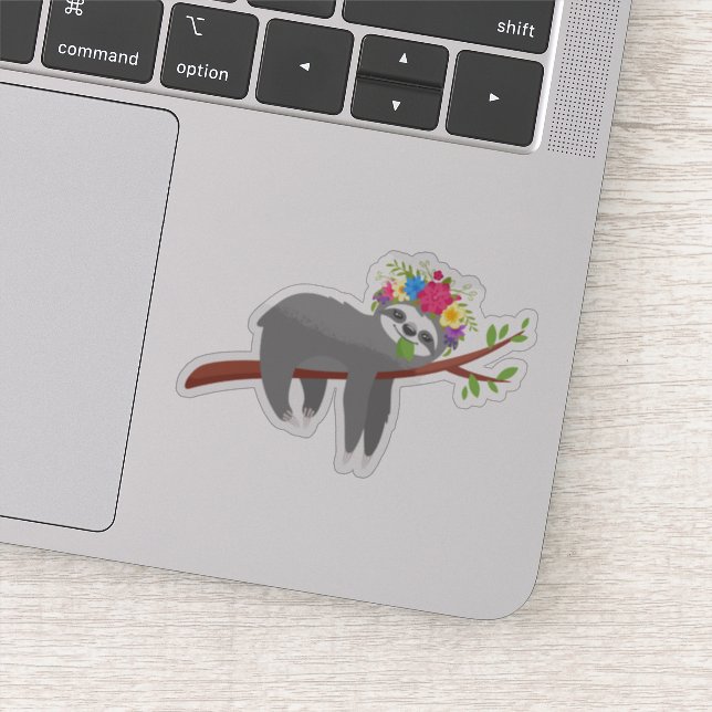 Pretty Bohemian Floral Sloth Sticker (Detail)