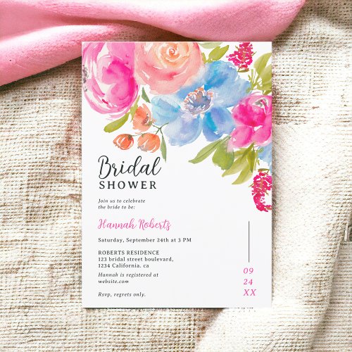 Pretty bohemian floral watercolor bridal shower invitation
