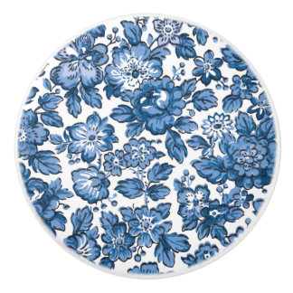 Pretty Boho Blue and White Floral Ceramic Knob