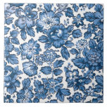 Pretty Boho Blue and White Floral Ceramic Tile<br><div class="desc">Pretty floral pattern featuring blue bohemian flowers on white background.</div>