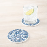 Pretty Boho Blue and White Floral Coaster<br><div class="desc">Pretty floral pattern featuring blue bohemian flowers on white background.</div>