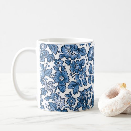 Pretty Boho Blue and White Floral Coffee Mug
