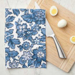 Pretty Boho Blue and White Floral Kitchen Towel