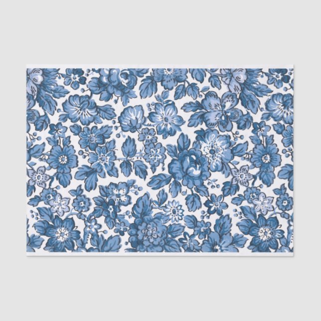 Pretty Boho Blue and White Floral Tissue Paper (Front)