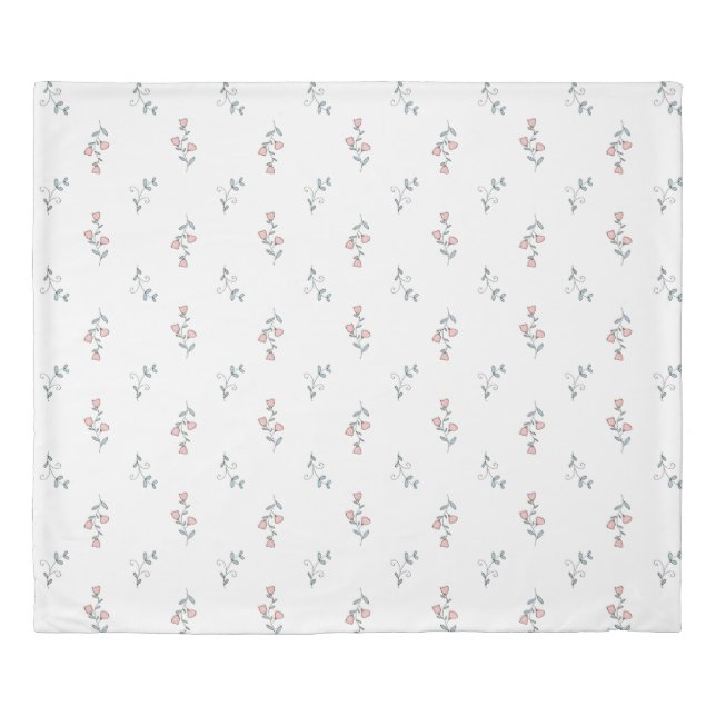 Pretty Boho Blush Pink Floral Pattern on White Duvet Cover (Front)
