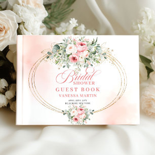 Pretty Boho Blush Roses Bridal Shower Guestbook 