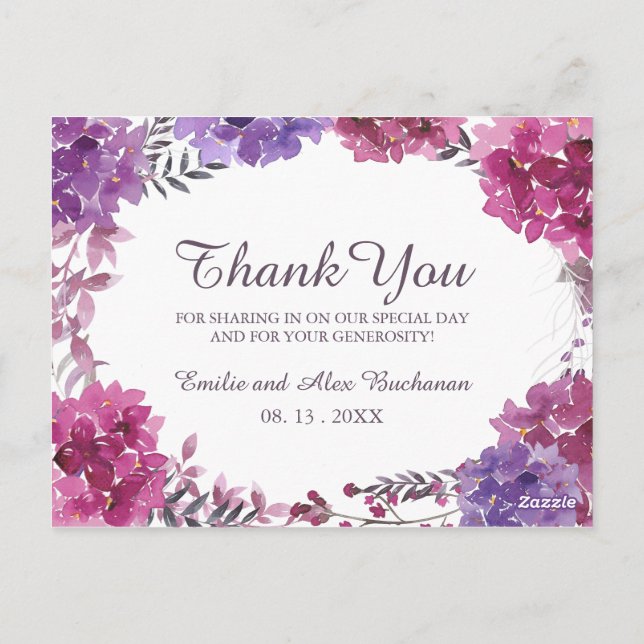 Pretty Boho Botanical Thank You Photo Postcard (Back)
