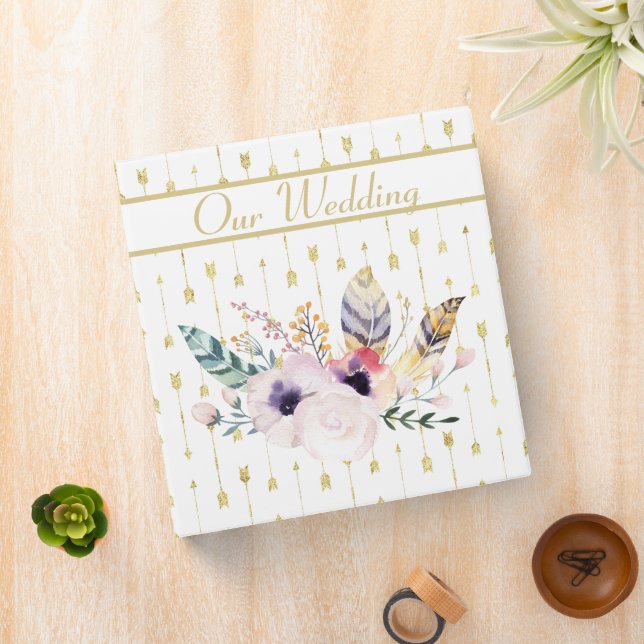 Pretty Boho Bouquet Wedding Plans 3 Ring Binder (In Situ)
