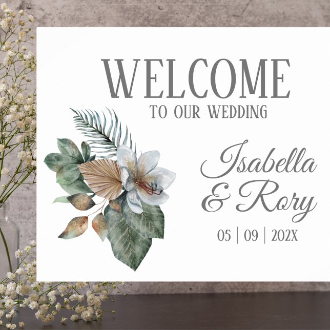 Pretty Boho Bouquet Wedding Welcome Sign Print (Shown 20x16 unframed. Avail up to 36 x 24. Check out the collection for coordinating items!)