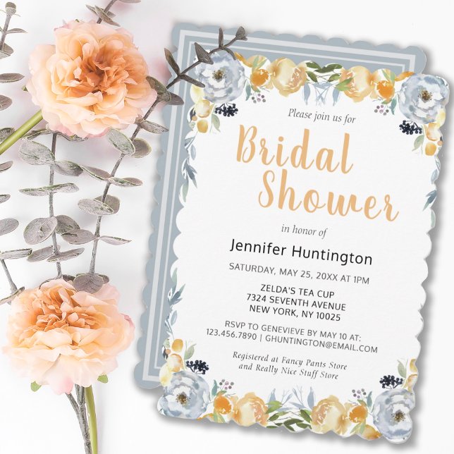 Pretty Boho Bridal Shower Gray Peach Floral  Invitation (PRETTY BOHO GRAY PEACH FLORAL BRIDAL SHOWER BRIDAL SHOWER INVITATION
)
