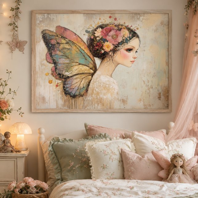 Pretty Boho Butterfly Fairy Pastel Watercolor Art Poster (Creator Uploaded)