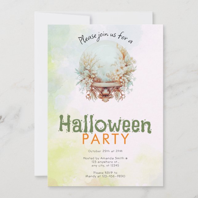 Pretty Boho Crystal Ball Halloween Party Invitation (Front)