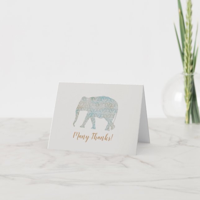 Pretty Boho Elephant Letterpress Thank You Card (Front)