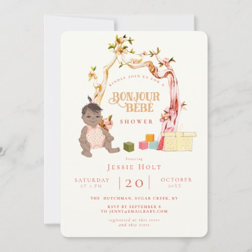Pretty Boho Ethnic Bonjour Baby Shower Invitation