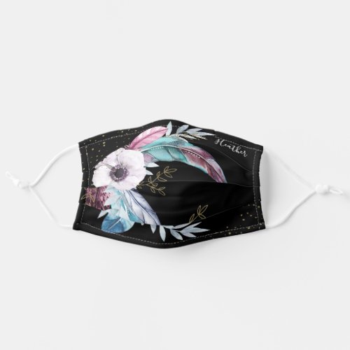 Pretty Boho Feathers Floral Mask with Name