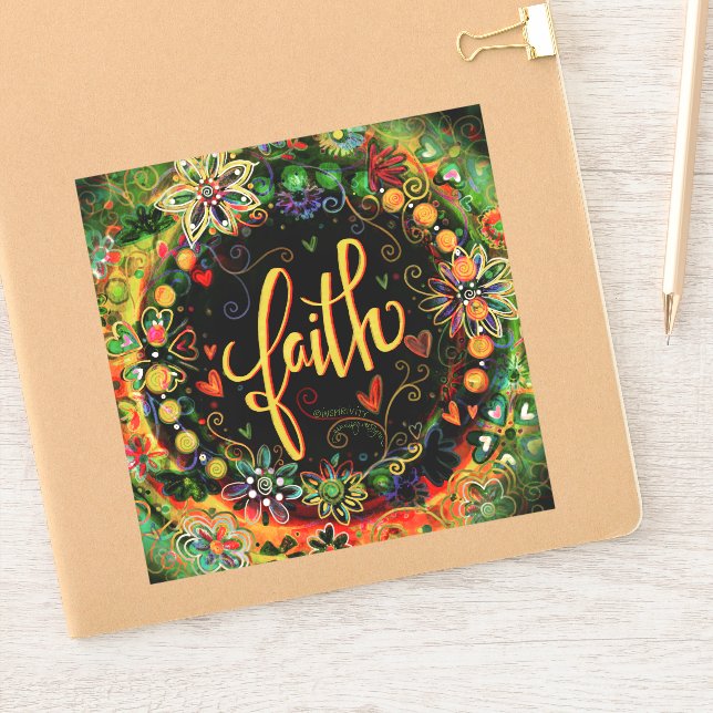 Pretty Boho Floral Black Elegant Faith Inspirivity Sticker (Notebook)