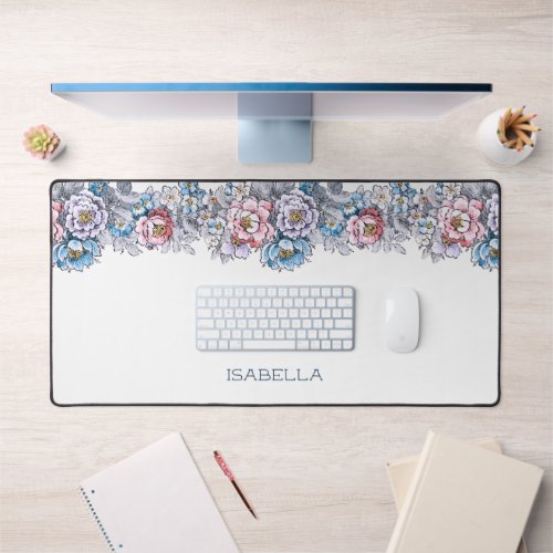 Pretty Boho Floral Border wName Desk Mat