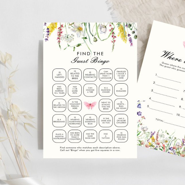 Pretty Boho Floral Find The Guest Bingo Game (Creator Uploaded)