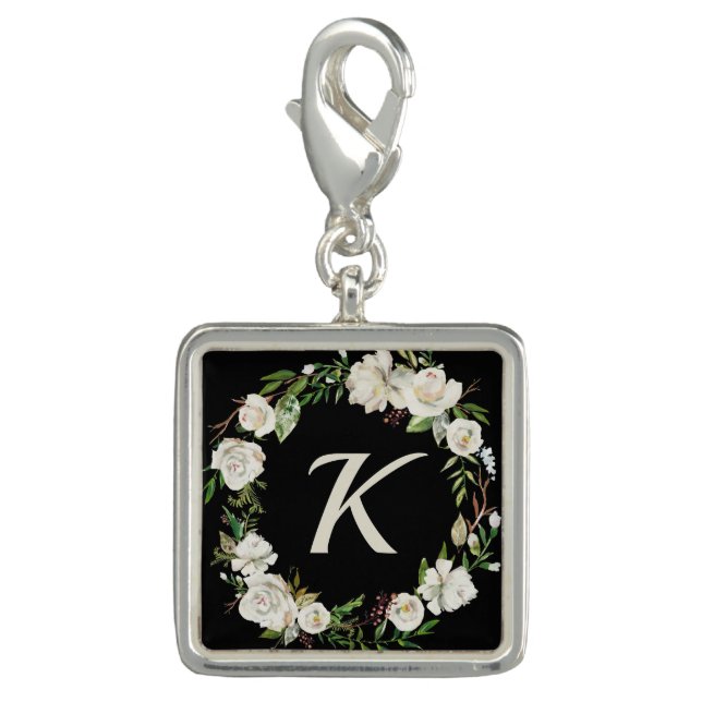 Pretty Boho Floral Monogram Bridesmaid Gift Charm (Front)