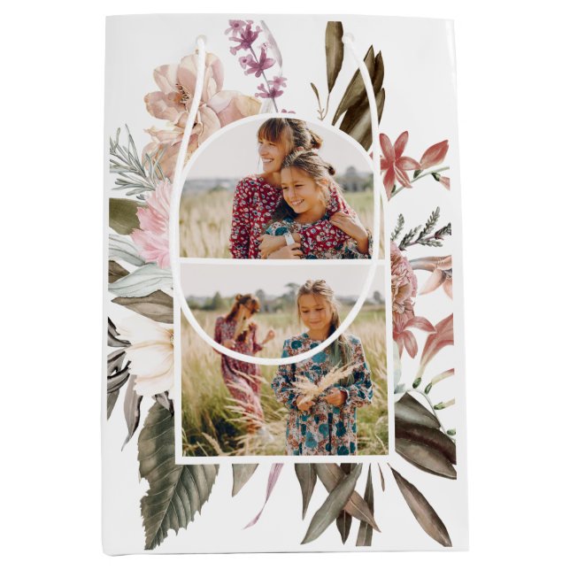 Pretty Boho Floral Two Photo  Medium Gift Bag (Front)