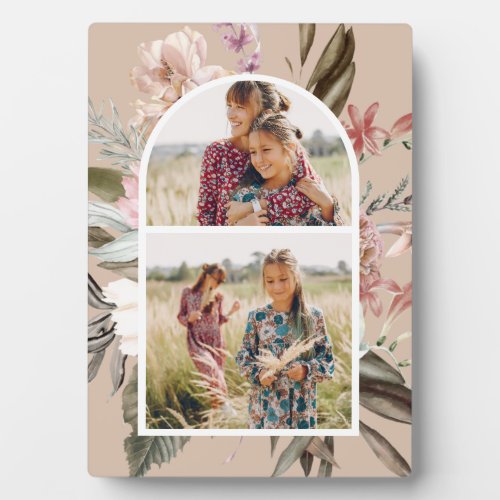 Pretty Boho Floral Two Photo Plaque