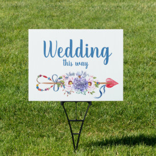 Pretty Boho Floral Wedding Arrow Sign