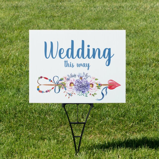 Pretty Boho Floral Wedding Arrow Sign (Insitu)