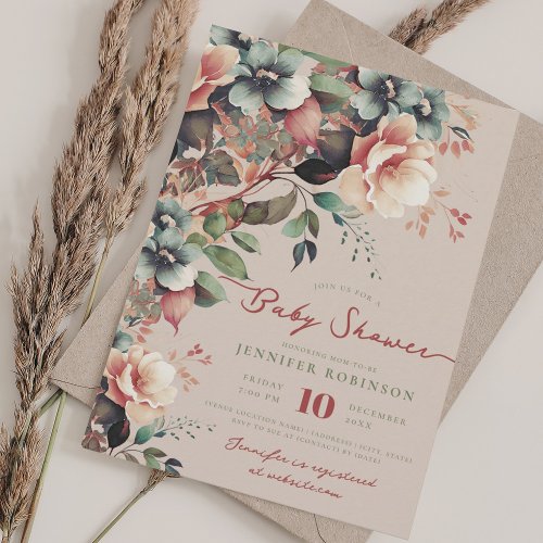 Pretty Boho Garden Floral Baby Shower Champagne  Invitation