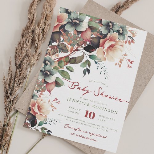 Pretty Boho Garden Floral Baby Shower Party  Invitation