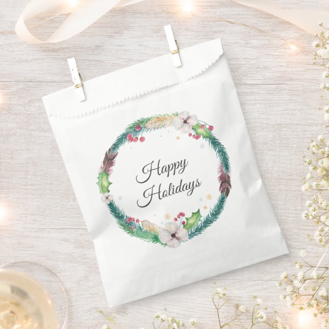 Pretty Boho Holiday Wreath  Favor Bag (Clipped)
