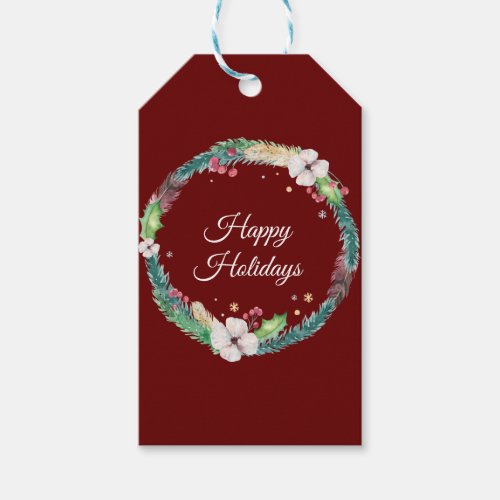 Pretty Boho Holiday Wreath  Gift Tags