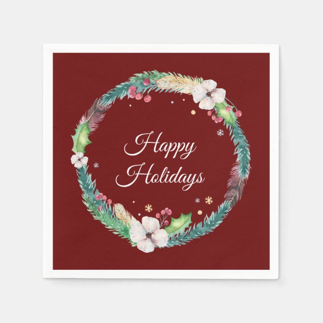 Pretty Boho Holiday Wreath  Napkins (Front)