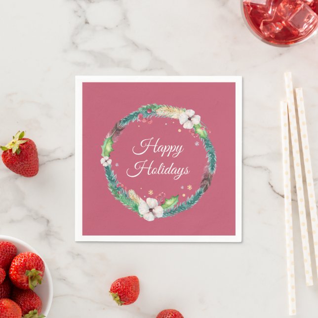 Pretty Boho Holiday Wreath  Napkins (Insitu)