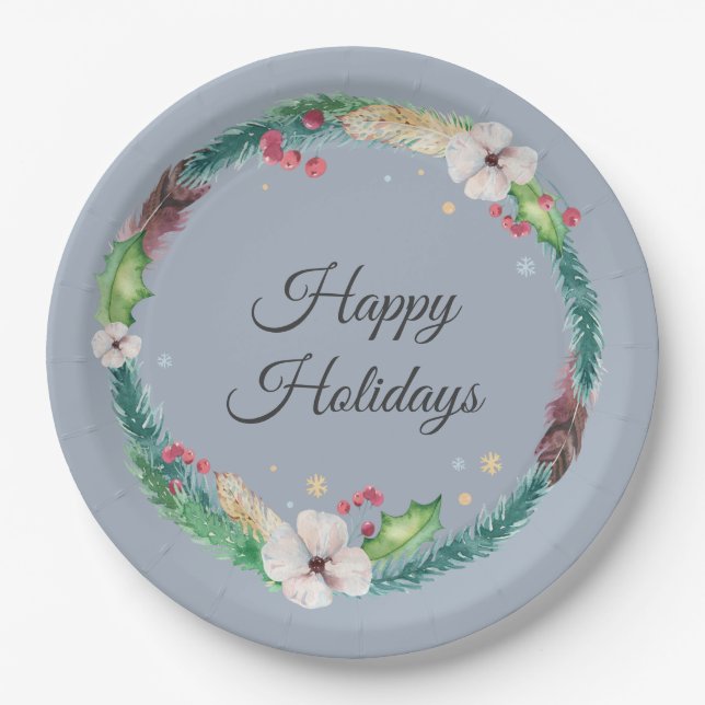 Pretty Boho Holiday Wreath   Paper Plates (Front)