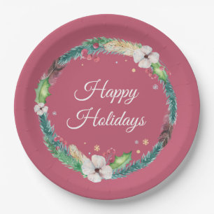 Pretty Boho Holiday Wreath Paper Plates