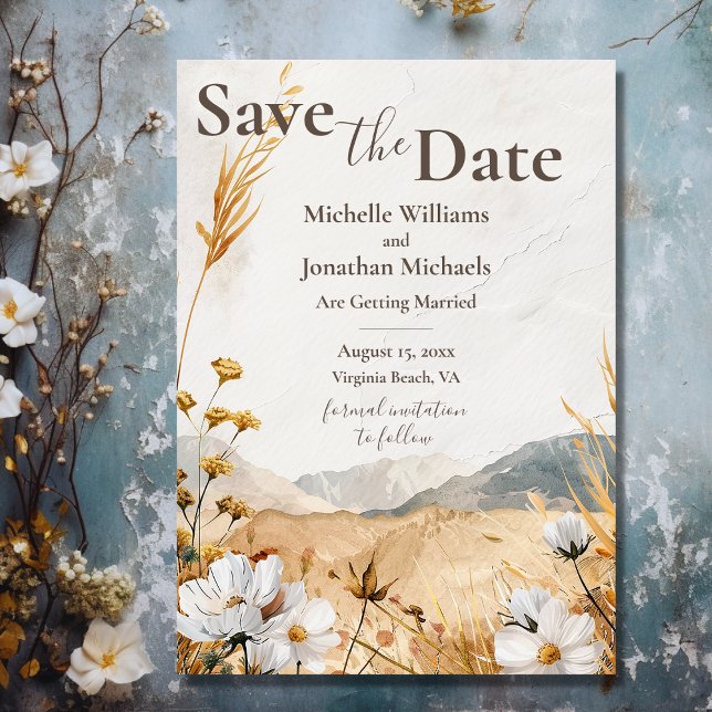 Pretty Boho Mountain Wildflower Wedding Save The Date (Front - Pretty Boho Mountain Wildflower Wedding Save The Date)