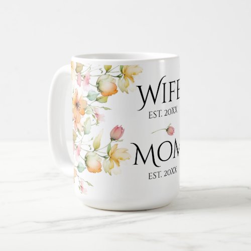 Pretty Boho Orange Pink watercolor floral wife mom Coffee Mug