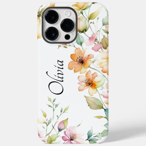 Pretty Boho Orange Pink Watercolor Wildflowers Ca Case_Mate iPhone 14 Pro Max Case