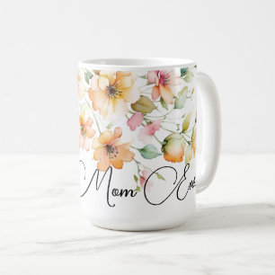 Pretty Boho Orange Pink Watercolor Wildflowers mom Coffee Mug