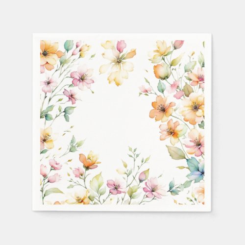 Pretty Boho Orange Pink Watercolor Wildflowers Napkins