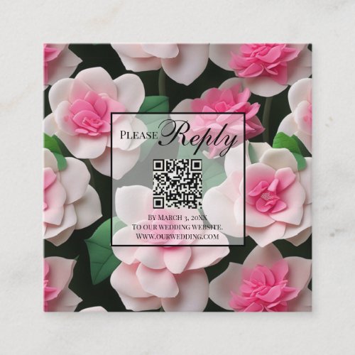 Pretty boho pink floral greenery QR code Enclosure Card