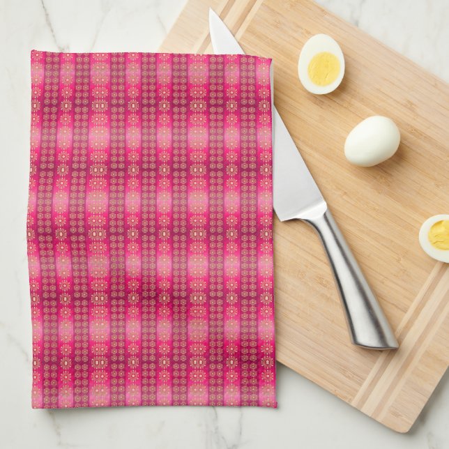 Pretty Boho Pink Pattern Kitchen Towel (Quarter Fold)