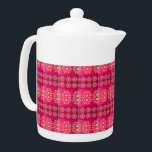 Pretty Boho Pink Pattern Teapot<br><div class="desc">Pretty teapot features tiled Bohemian style pattern in shades of pink with floral icons</div>