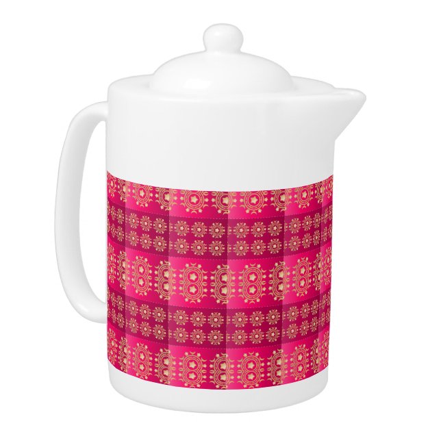 Pretty Boho Pink Pattern Teapot (Left)