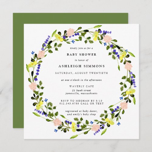 Pretty Boho Pink Yellow Floral Baby Shower Invitation