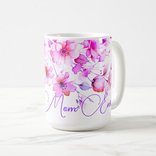 Pretty Boho purple Pink Watercolor floral best mom Coffee Mug