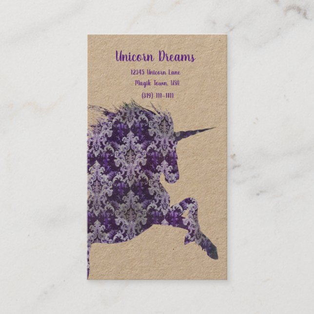 Pretty Boho Purple Unicorn Business Card (Front)
